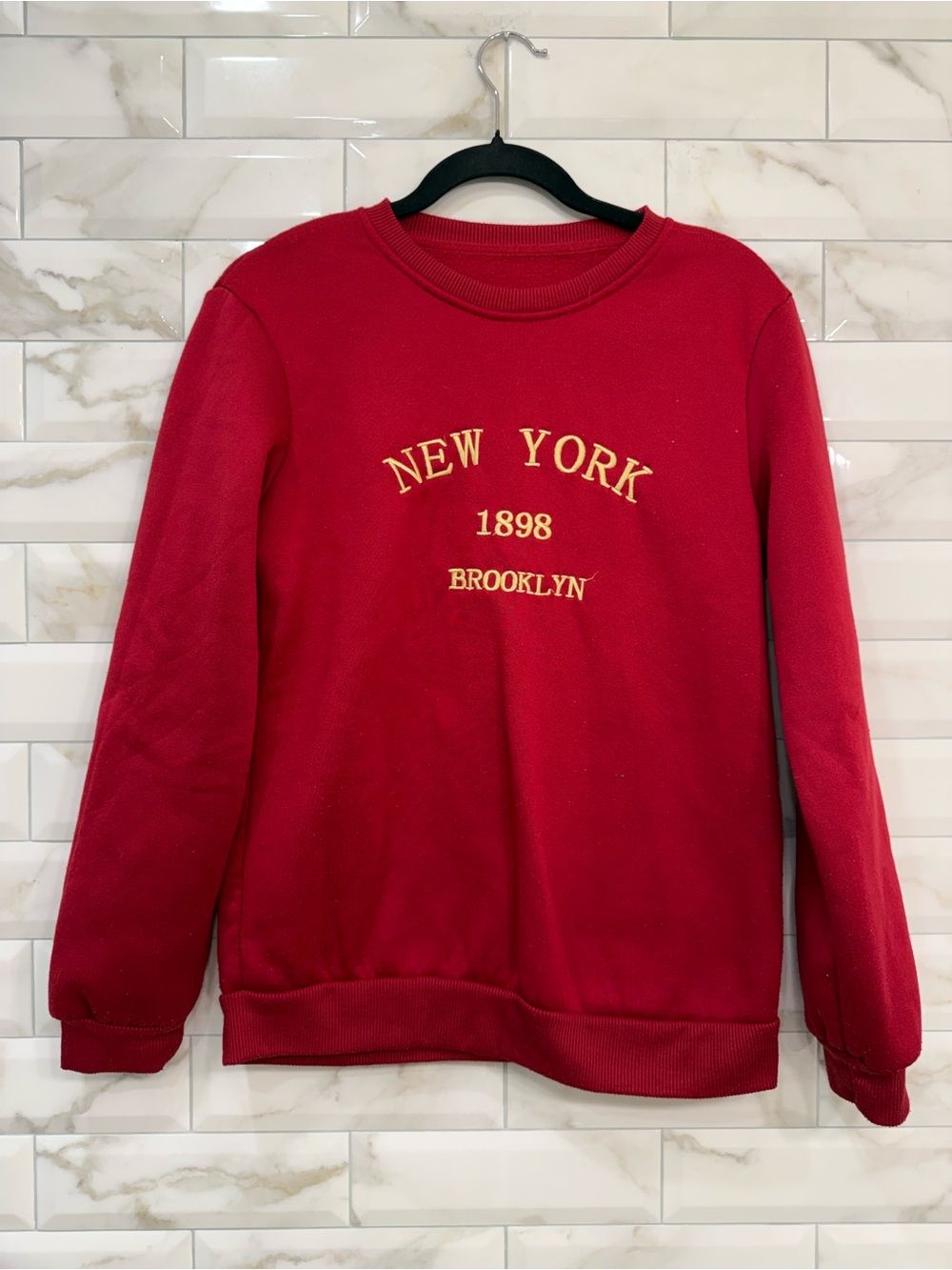 SHEIN Red Crewneck Sweater with Yellow Lettering